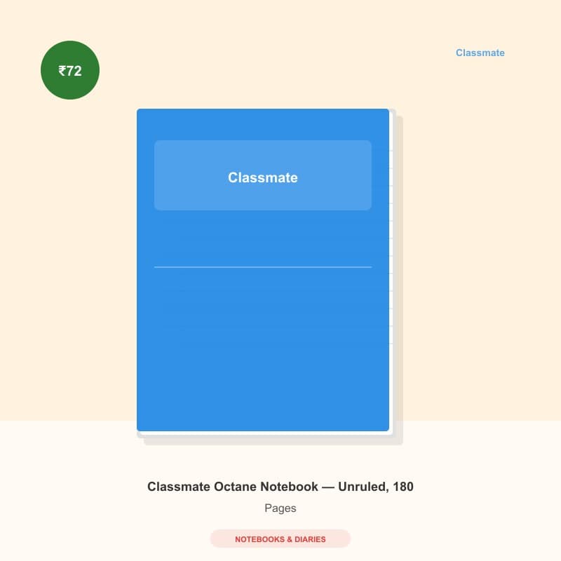 Classmate Octane Notebook — Unruled, 180 Pages