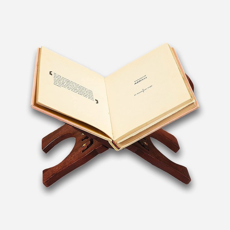 Carved Sheesham Wood Folding Holy Book Stand / Rehal — Deluxe Edition (Gita Press Gorakhpur)