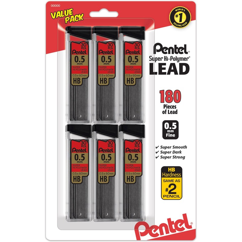Pentel Hi-Polymer Lead Refill 0.5mm HB (Pack of 2)