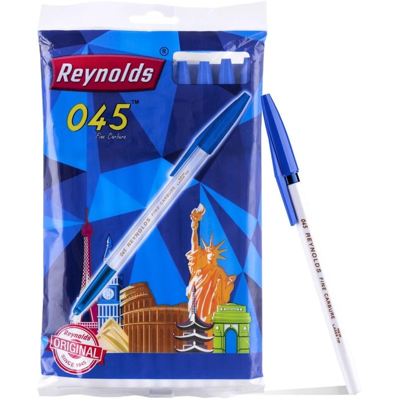 Reynolds 045 Fine Carbure Ball Pen — Blue (Pack of 10)